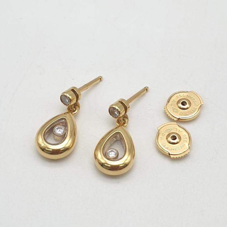 Pre Owned Chopard Happy Diamonds 18K Yellow Gold Diamond Earrings
