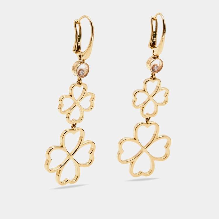 Pre Owned Chopard Clover Diamonds 18k Rose Gold Earrings