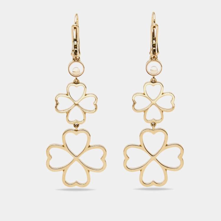 Pre Owned Chopard Clover Diamonds 18k Rose Gold Earrings