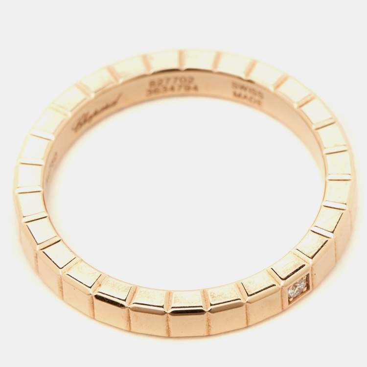 Pre Owned Chopard Ice Cube 1 Diamond 18K Rose Gold Narrow Band Ring Size 50