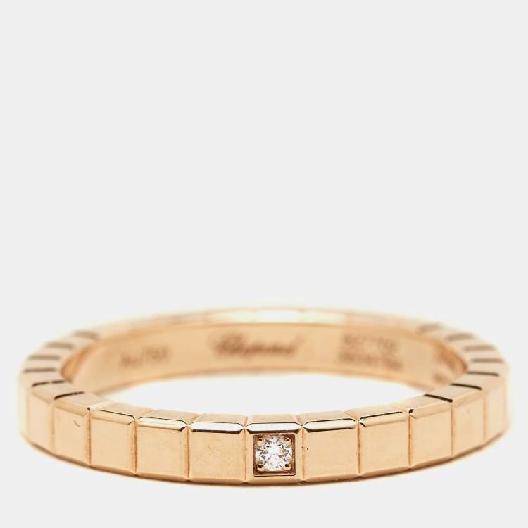 Pre Owned Chopard Ice Cube 1 Diamond 18K Rose Gold Narrow Band Ring Size 50