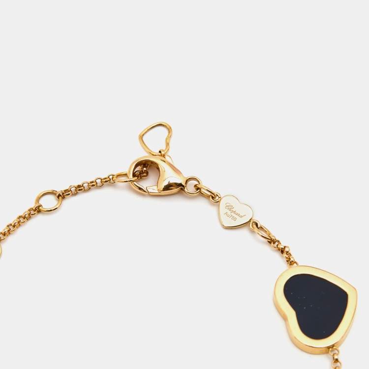 Pre Owned Chopard Happy Hearts Onyx Diamond 18k Rose Gold Bracelet