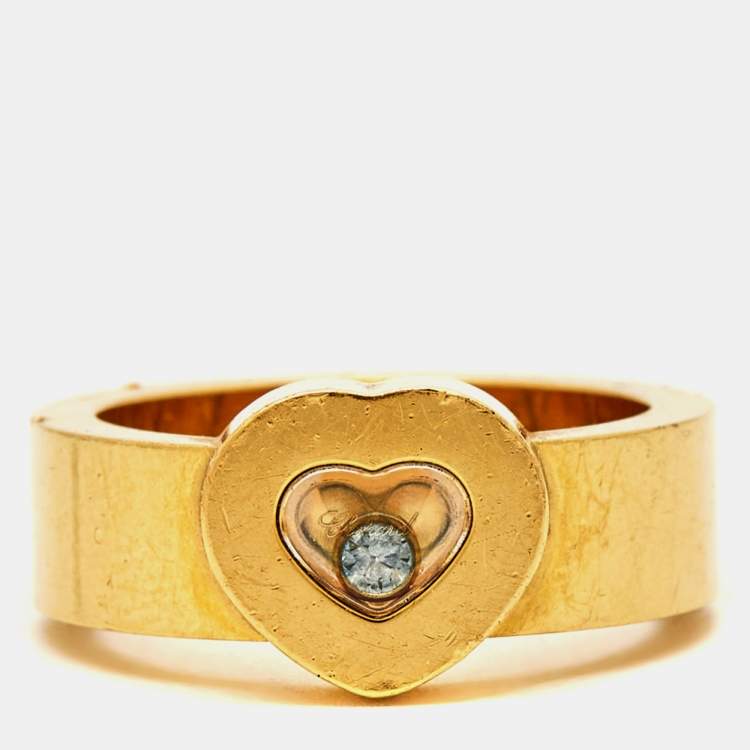 Pre Owned Chopard Happy Diamonds 18k Yellow Gold Ring Size 53