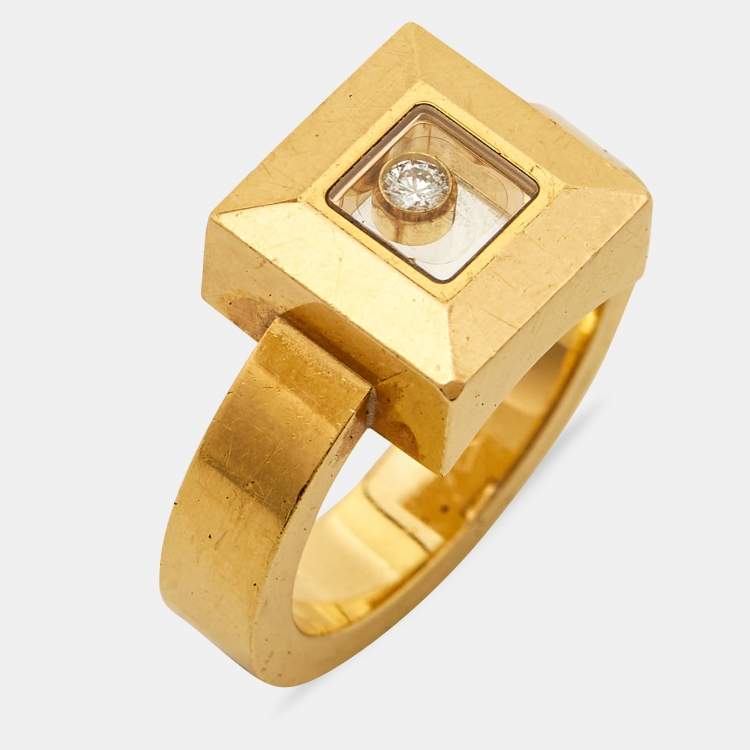 Pre Owned Chopard Happy Diamonds Icon 18k Yellow Gold Ring Size 51
