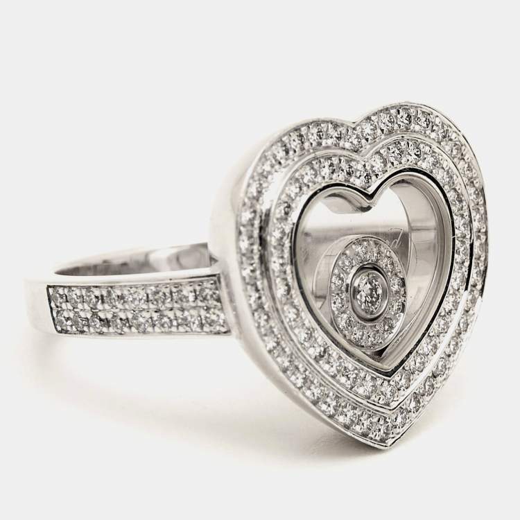 Pre Owned Chopard Happy Diamonds 18k White Gold Ring Size 50