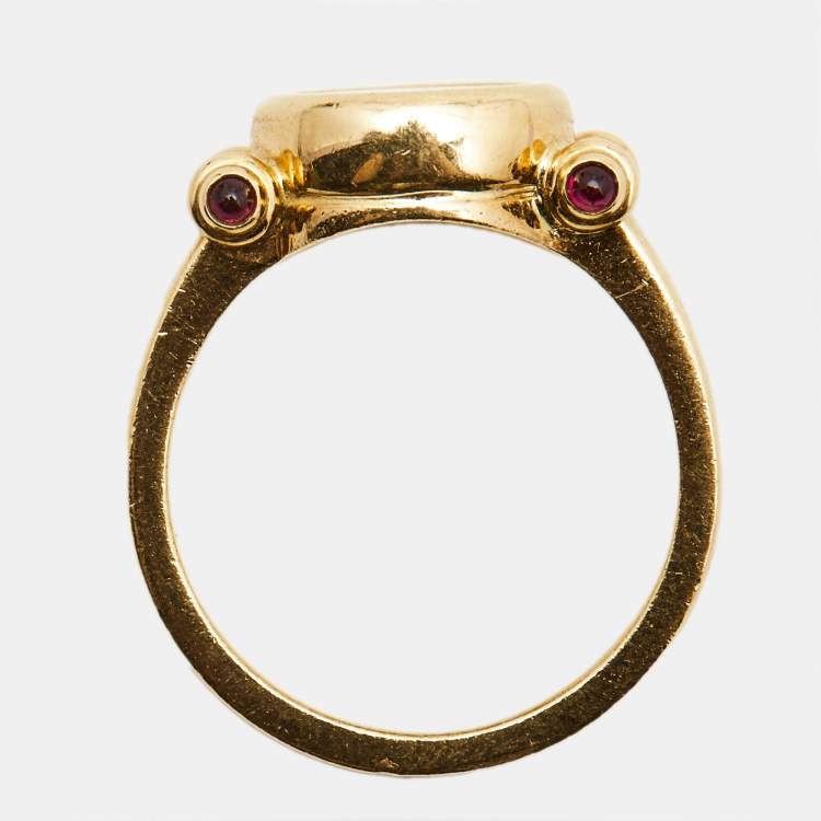 Pre Owned Chopard Happy Diamonds Ruby 18k Yellow Gold Ring Size 56
