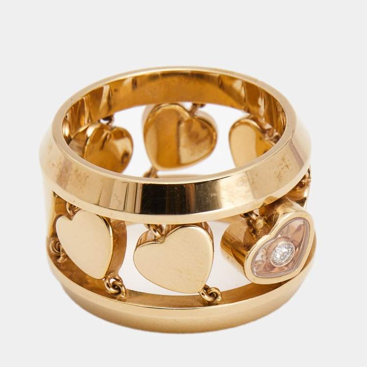 Pre Owned Chopard Amore Hearts Diamond 18k Rose Gold Ring Size 54