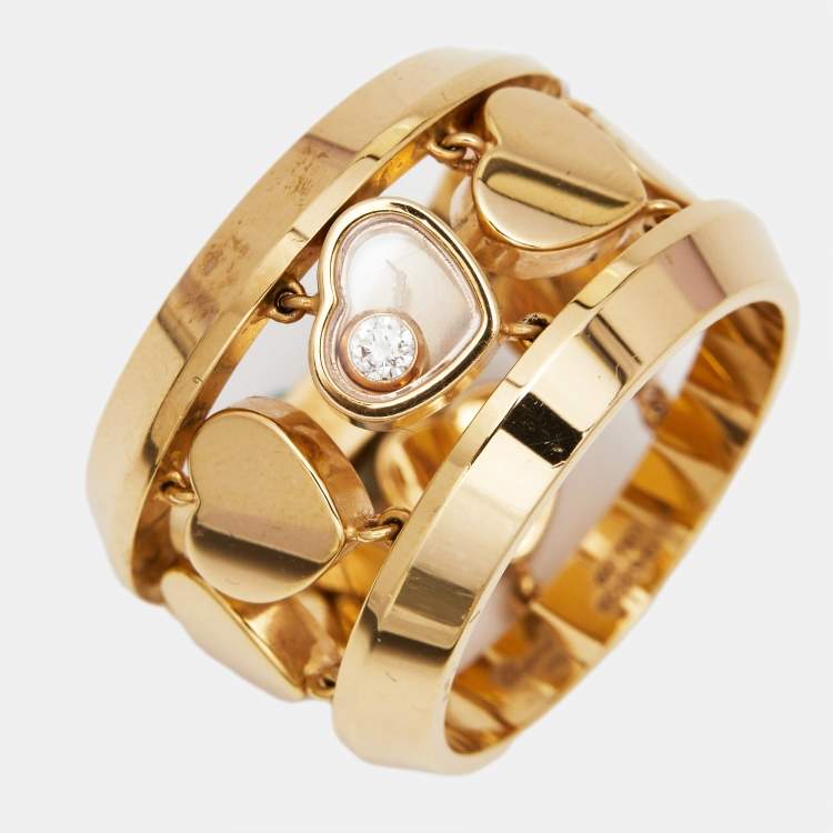 Pre Owned Chopard Amore Hearts Diamond 18k Rose Gold Ring Size 54