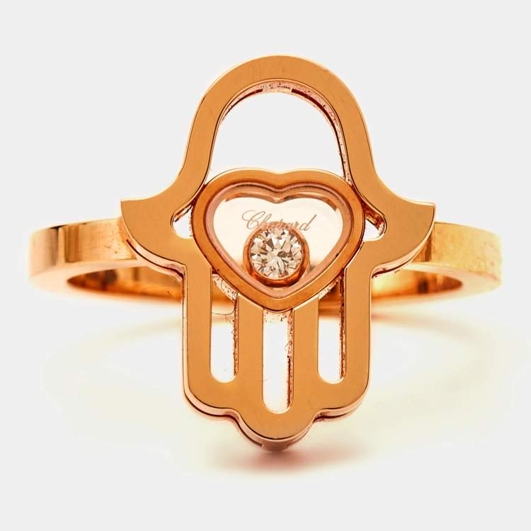 Chopard Good Luck Charm Hamsa Hand Diamond 18K Rose Gold Ring Size