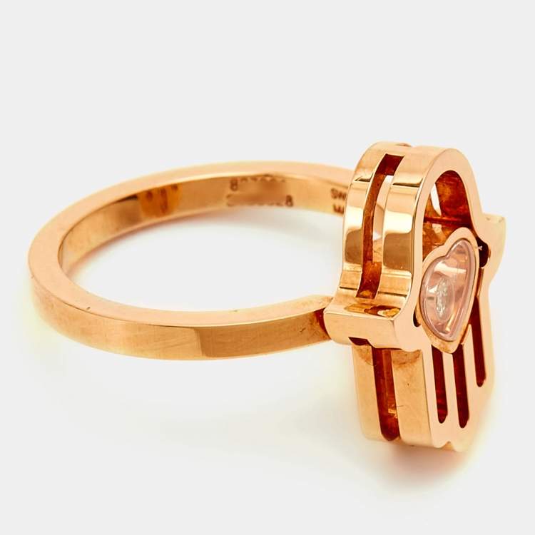 Pre Owned Chopard Good Luck Charm Hamsa Hand Diamond 18K Rose Gold Ring Size 50