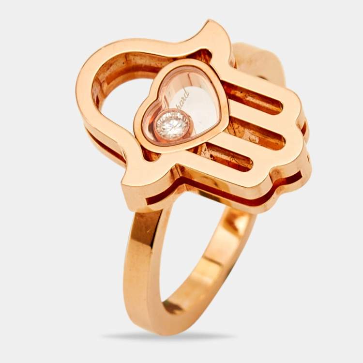 Pre Owned Chopard Good Luck Charm Hamsa Hand Diamond 18K Rose Gold Ring Size 50