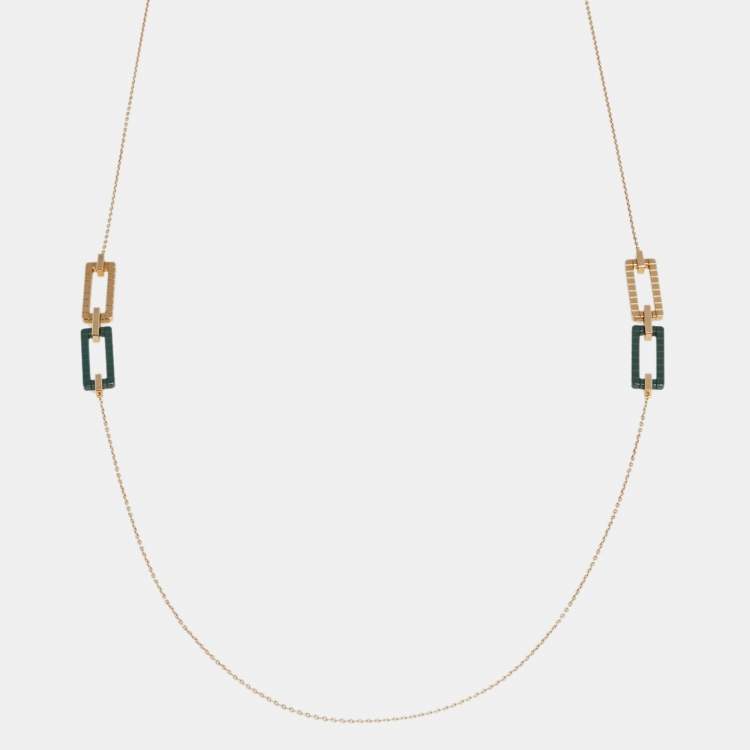 Pre Owned Chopard Rihanna ♥ Chopard Ice Cube Green Ceramic 18K Rose Gold Long Sautoir Necklace