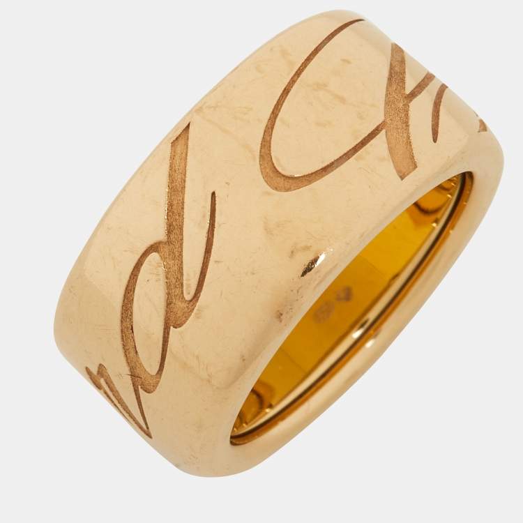 Pre Owned Chopard Chopardissimo Revolving Signature 18k Rose Gold Wide Band Ring Size 52
