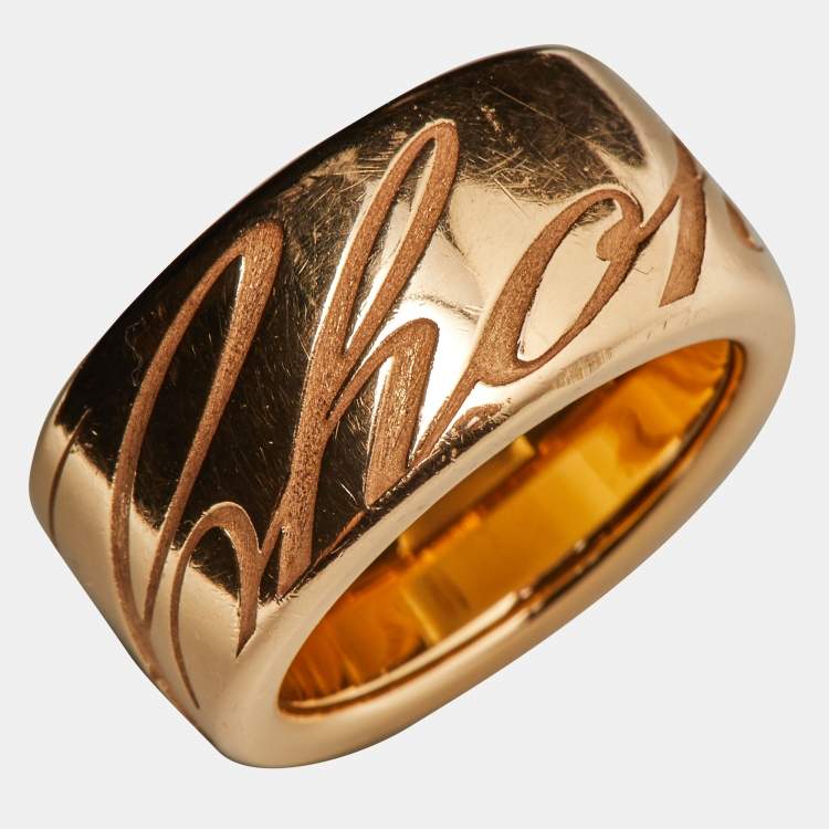 Pre Owned Chopard Chopardissimo Revolving Signature 18k Rose Gold Wide Band Ring Size 52