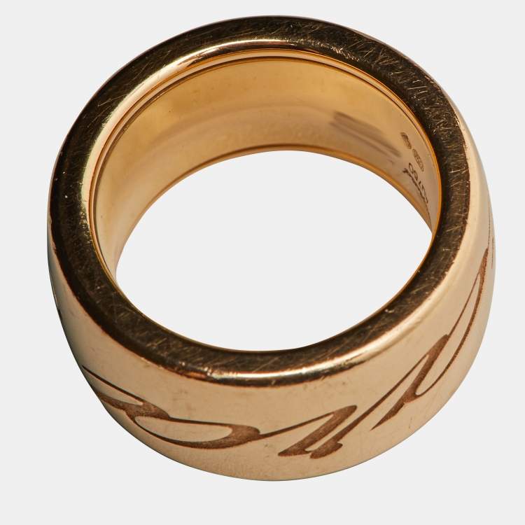 Pre Owned Chopard Chopardissimo Revolving Signature 18k Rose Gold Wide Band Ring Size 52