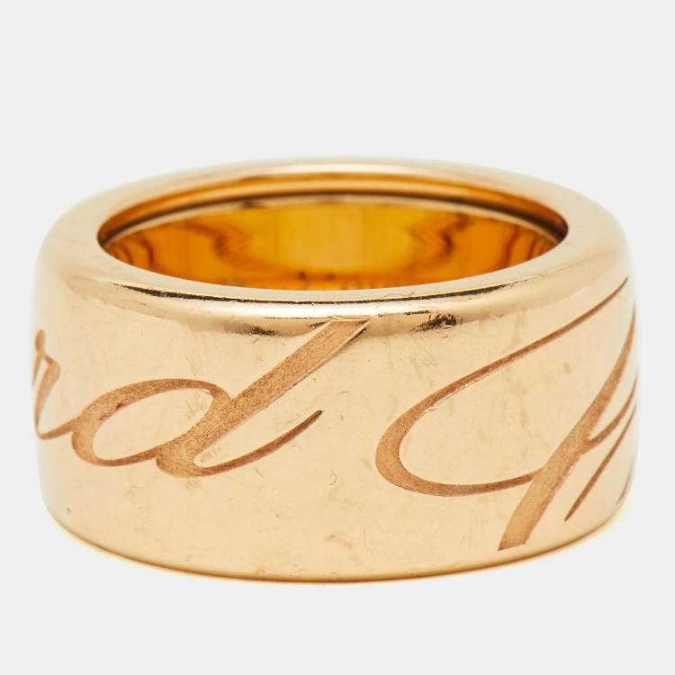 Pre Owned Chopard Chopardissimo Revolving Signature 18k Rose Gold Wide Band Ring Size 52