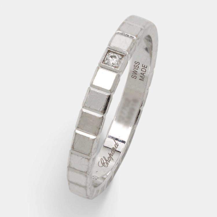 Pre Owned Chopard Ice Cube Diamond 18k White Gold Ring Size 49