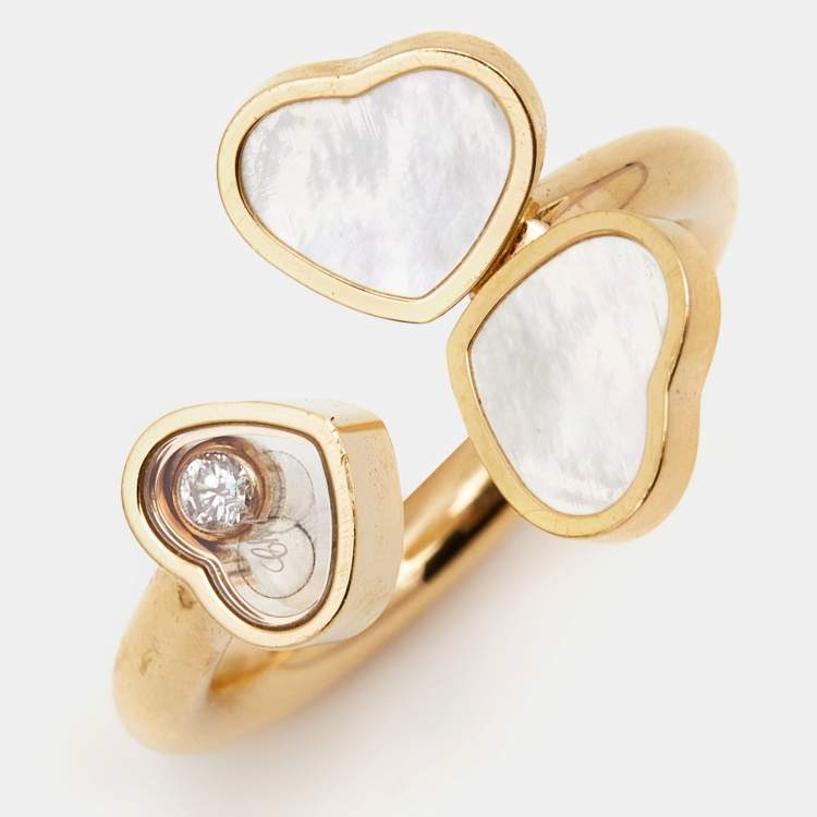 Pre Owned Chopard Happy Heart Wings Diamond Mother of Pearl 18k Rose Gold Ring Size 51