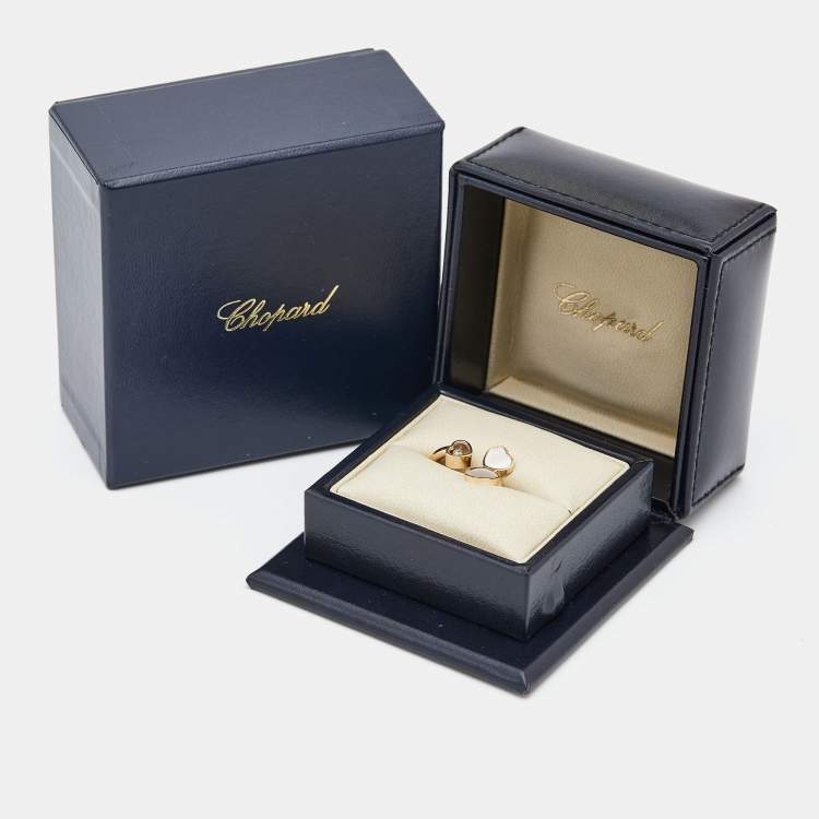 Pre Owned Chopard Happy Heart Wings Diamond Mother of Pearl 18k Rose Gold Ring Size 51