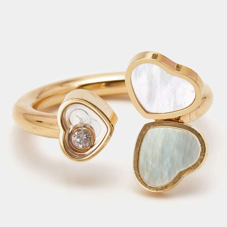 Pre Owned Chopard Happy Heart Wings Diamond Mother of Pearl 18k Rose Gold Ring Size 51