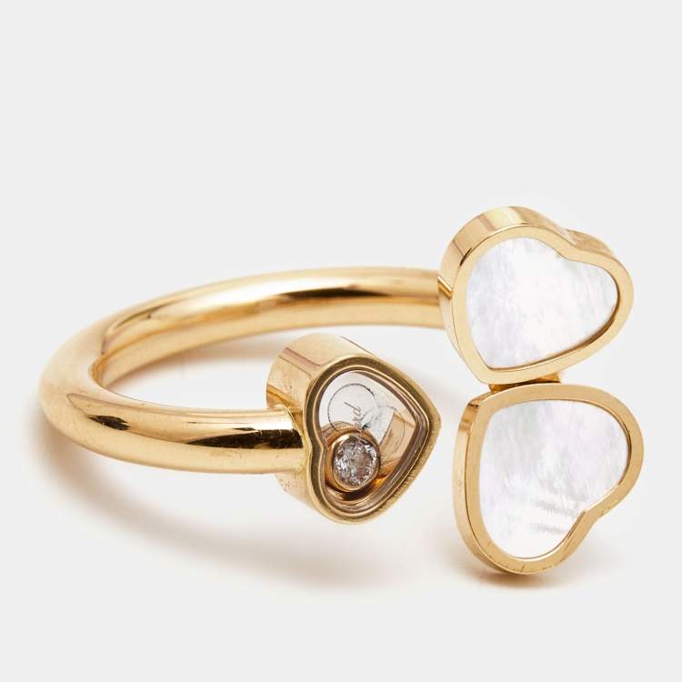 Pre Owned Chopard Happy Heart Wings Diamond Mother of Pearl 18k Rose Gold Ring Size 51