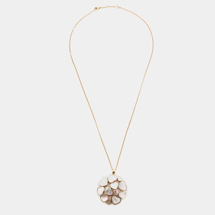 Pre Owned Chopard Happy Hearts Diamond Mother of Pearl 18k Rose Gold Necklace
