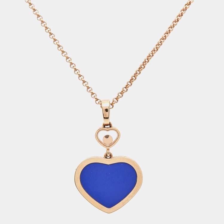 Pre Owned Chopard Happy Hearts Blue Stone Diamond 18k Rose Gold Necklace