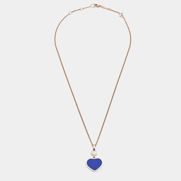 Pre Owned Chopard Happy Hearts Blue Stone Diamond 18k Rose Gold Necklace
