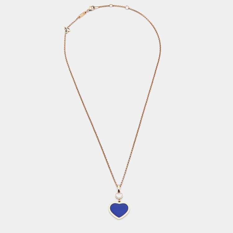 Pre Owned Chopard Happy Hearts Blue Stone Diamond 18k Rose Gold Necklace