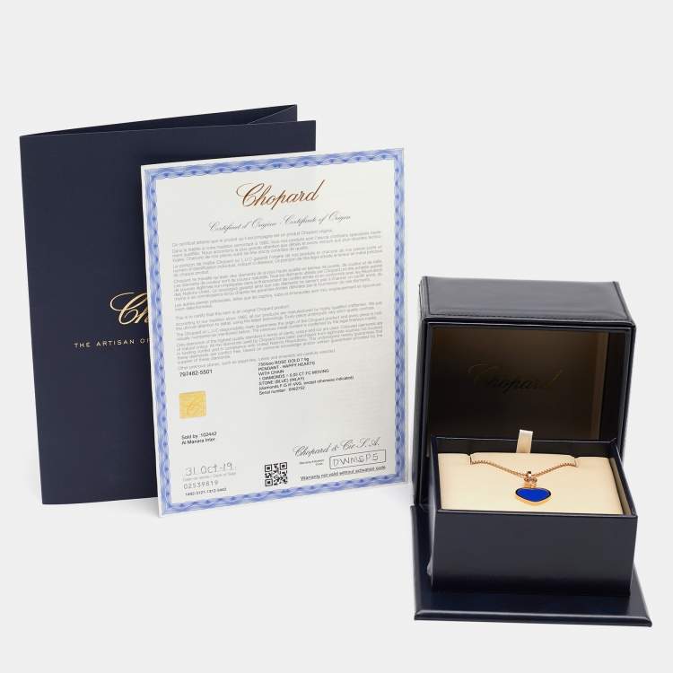 Pre Owned Chopard Happy Hearts Blue Stone Diamond 18k Rose Gold Necklace