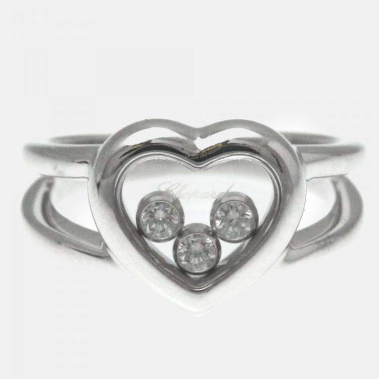 Pre Owned Chopard 18K White Gold and Diamond Happy Diamonds Heart Ring EU 49