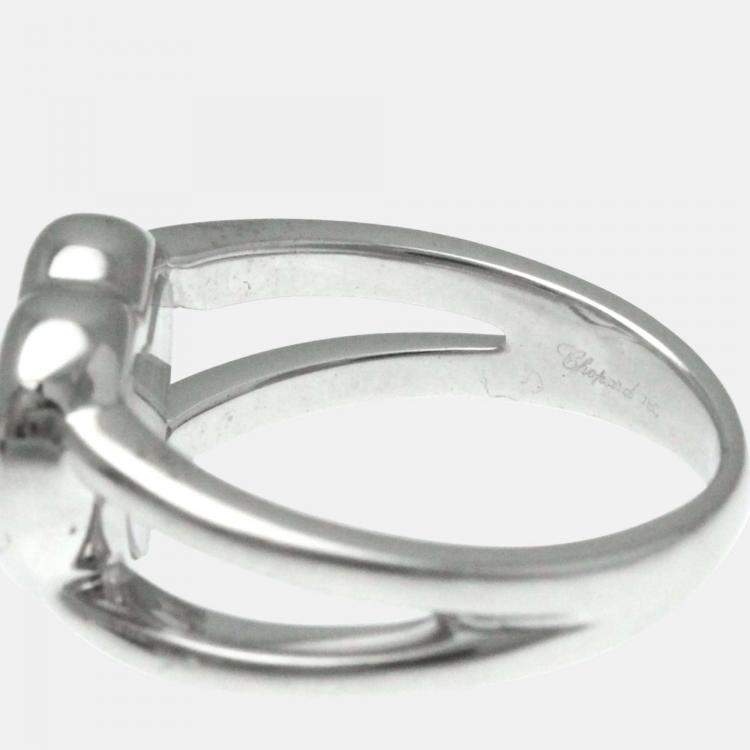 Pre Owned Chopard 18K White Gold and Diamond Happy Diamonds Heart Ring EU 49