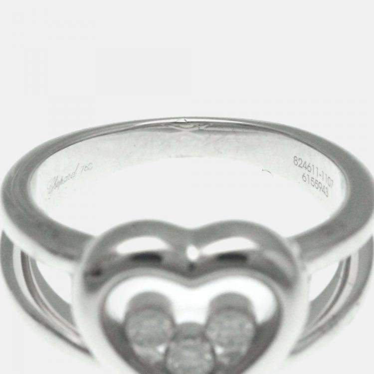 Pre Owned Chopard 18K White Gold and Diamond Happy Diamonds Heart Ring EU 49