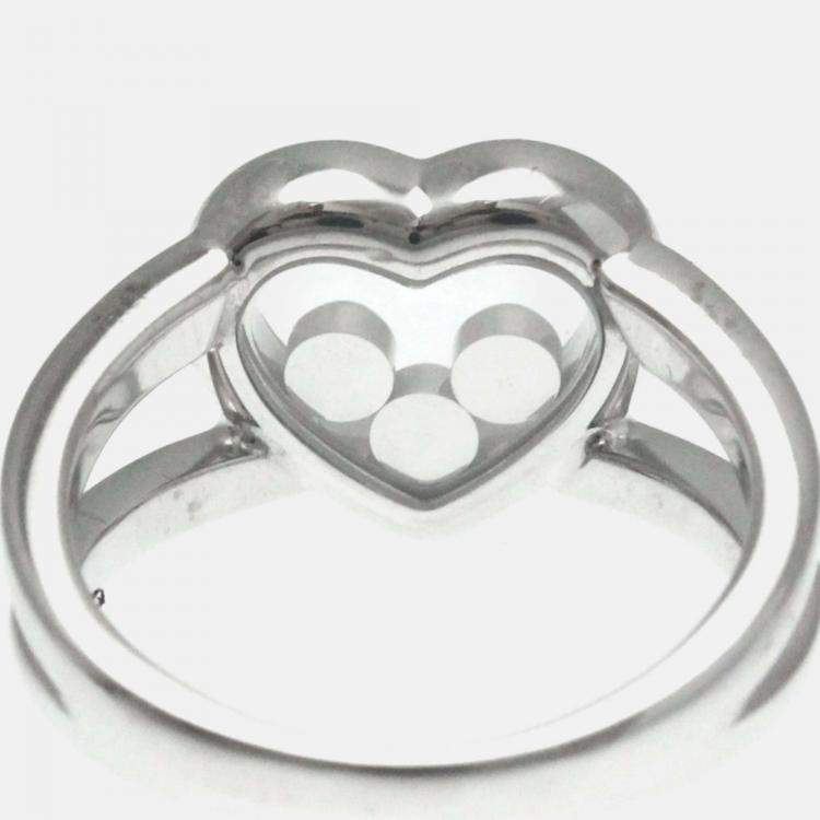 Pre Owned Chopard 18K White Gold and Diamond Happy Diamonds Heart Ring EU 49