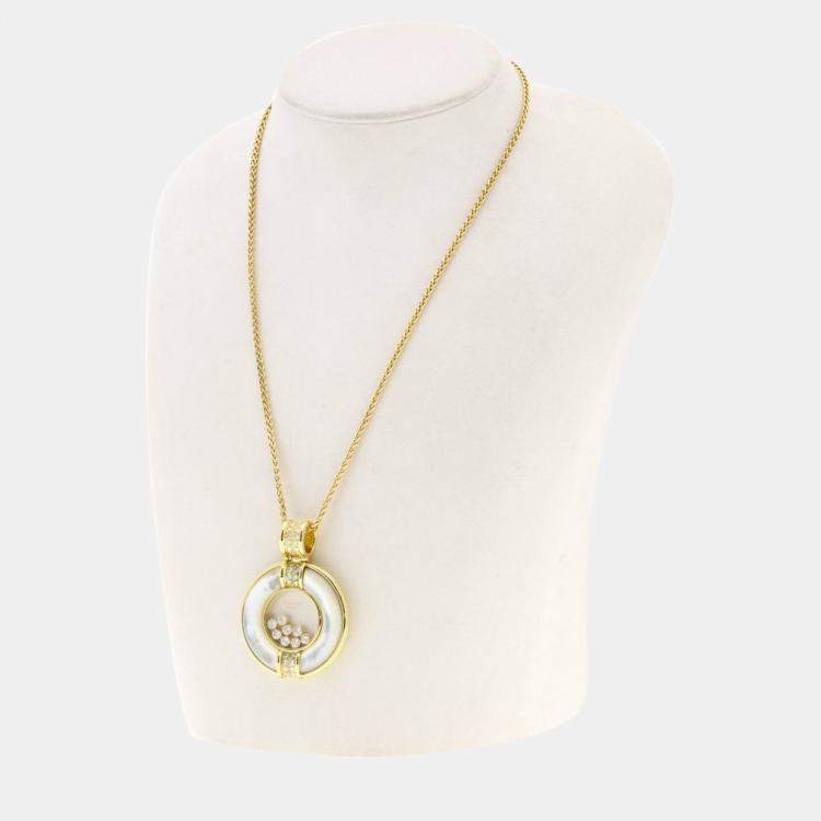 Pre Owned Chopard 18K Yellow Gold Happy Diamond Shell 8P Large Necklace  