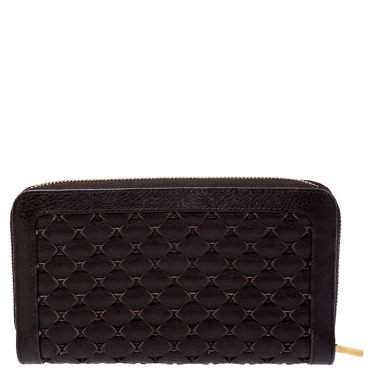 Pre Owned Chopard Brown Woven Leather Zip Around Continental Wallet