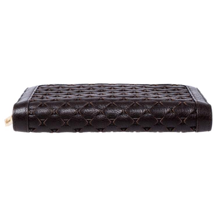 Pre Owned Chopard Brown Woven Leather Zip Around Continental Wallet
