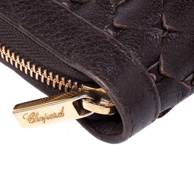 Pre Owned Chopard Brown Woven Leather Zip Around Continental Wallet