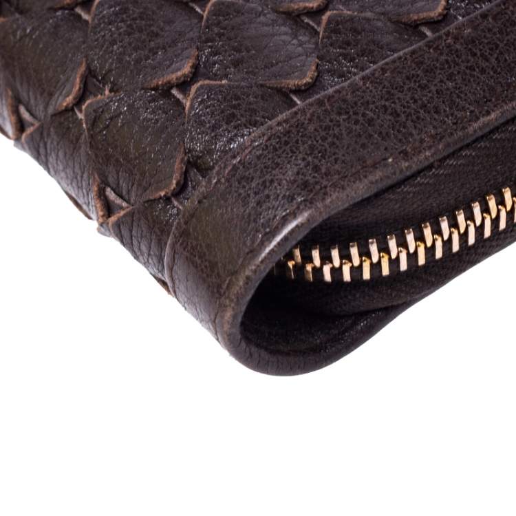 Pre Owned Chopard Brown Woven Leather Zip Around Continental Wallet