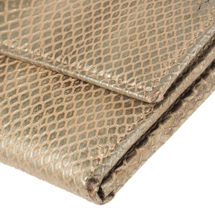 Pre Owned Chopard Metallic Gold Python Embossed Leather Continental Wallet 