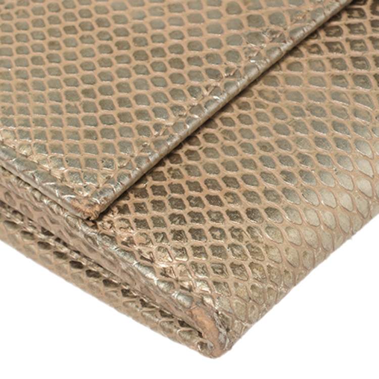 Pre Owned Chopard Metallic Gold Python Embossed Leather Continental Wallet 