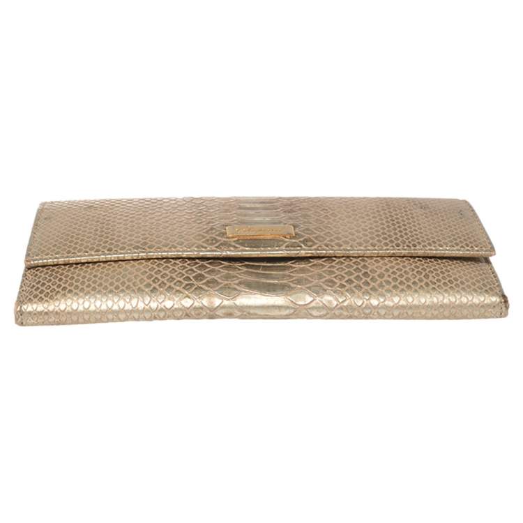 Pre Owned Chopard Metallic Gold Python Embossed Leather Continental Wallet 