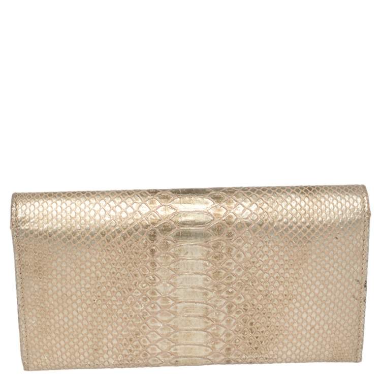 Pre Owned Chopard Metallic Gold Python Embossed Leather Continental Wallet 