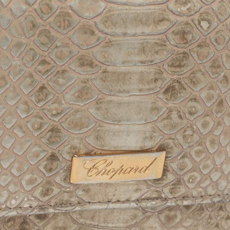 Pre Owned Chopard Metallic Gold Python Embossed Leather Continental Wallet 