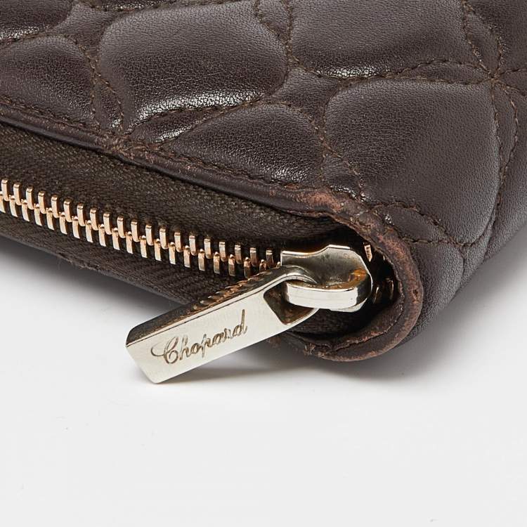 Pre Owned Chopard Brown Quilted Leather Zip Around Wallet