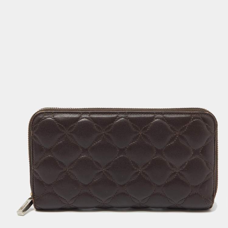 Pre Owned Chopard Brown Quilted Leather Zip Around Wallet