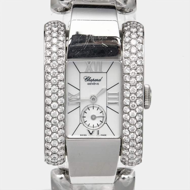 Pre Owned Chopard White Mother Of Pearl Stainless Steel Diamond La Strada 41/8380 Women's Wristwatch 24 mm