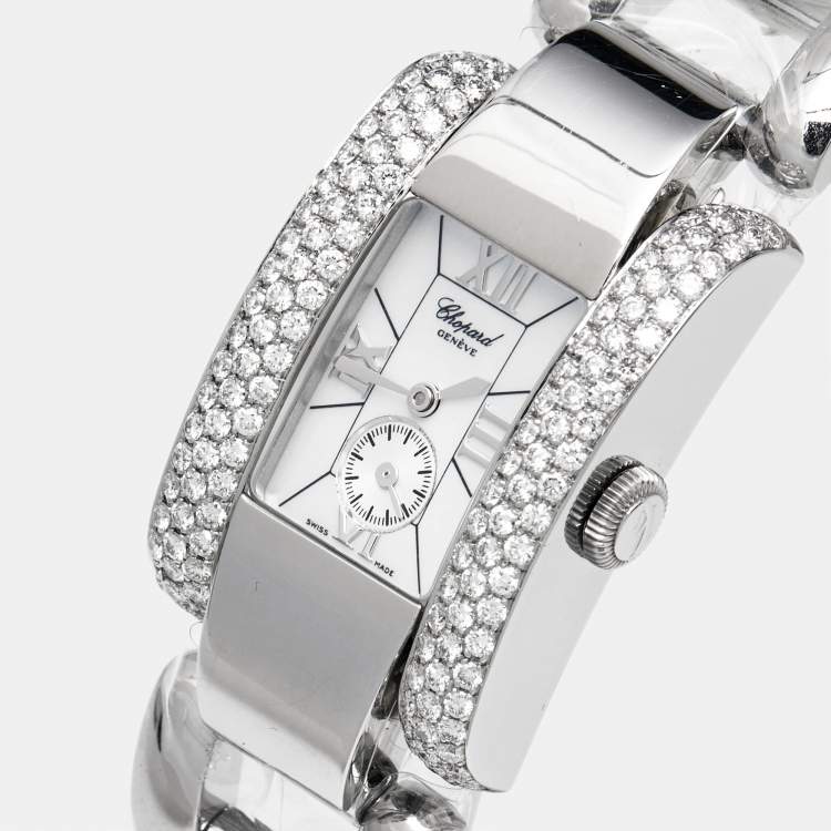Pre Owned Chopard White Mother Of Pearl Stainless Steel Diamond La Strada 41/8380 Women's Wristwatch 24 mm