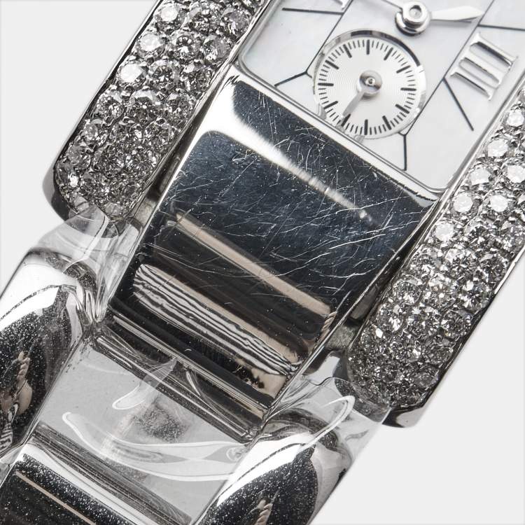 Pre Owned Chopard White Mother Of Pearl Stainless Steel Diamond La Strada 41/8380 Women's Wristwatch 24 mm