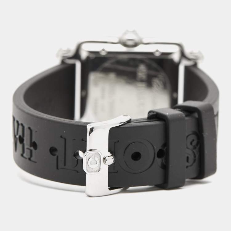 Pre Owned Chopard Grey Black Resin Stainless Steel Diamonds Rubber Limited Edition Be Happy 2 Women's Wristwatch 27 mm